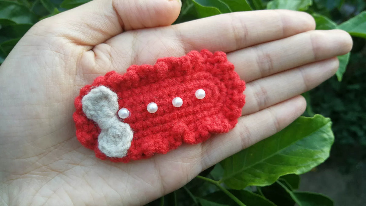 Hand Crocheted Strawberry Yarn Hair Clip