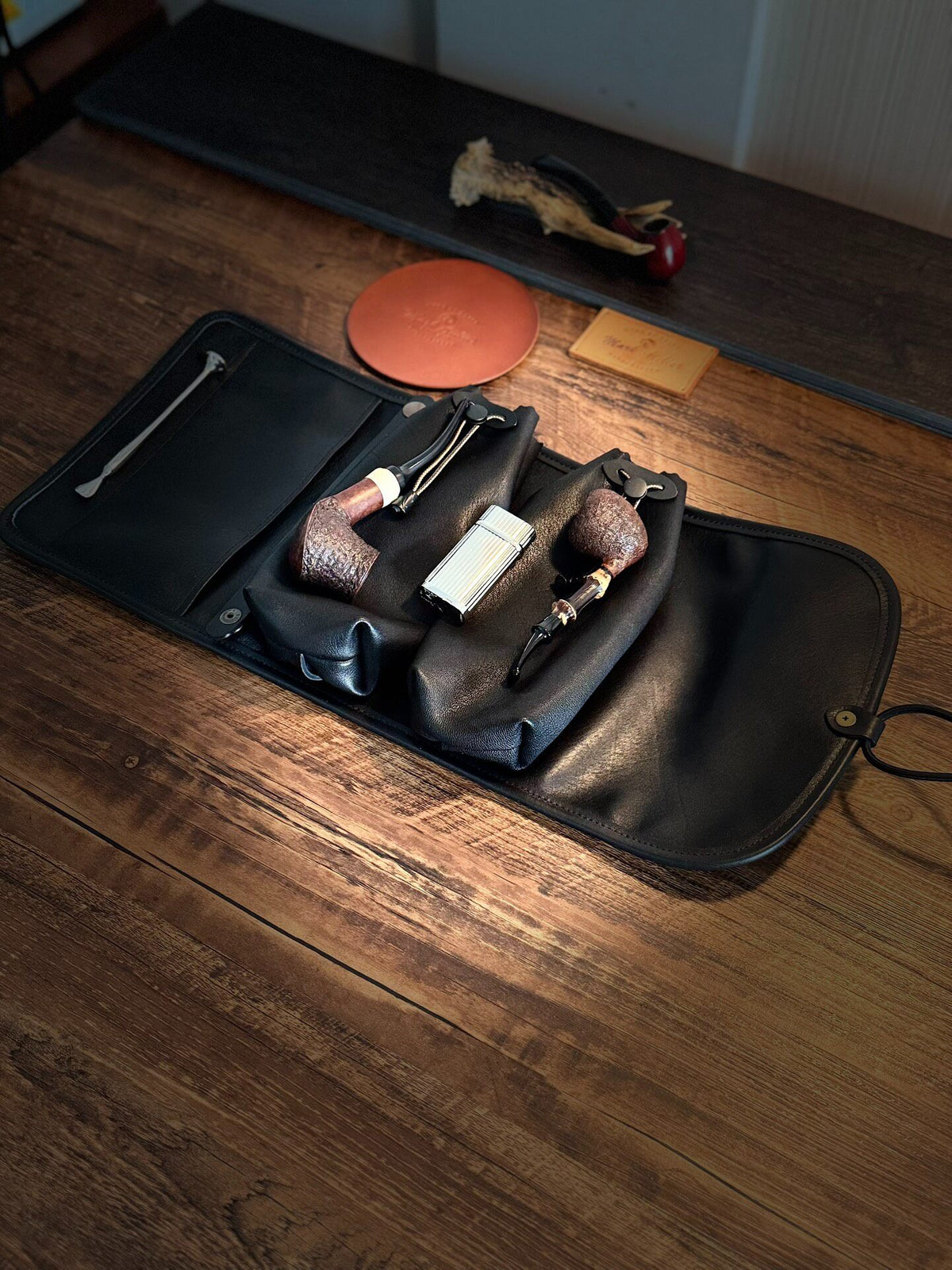 Leather Pipe Case with Olive Green Finish