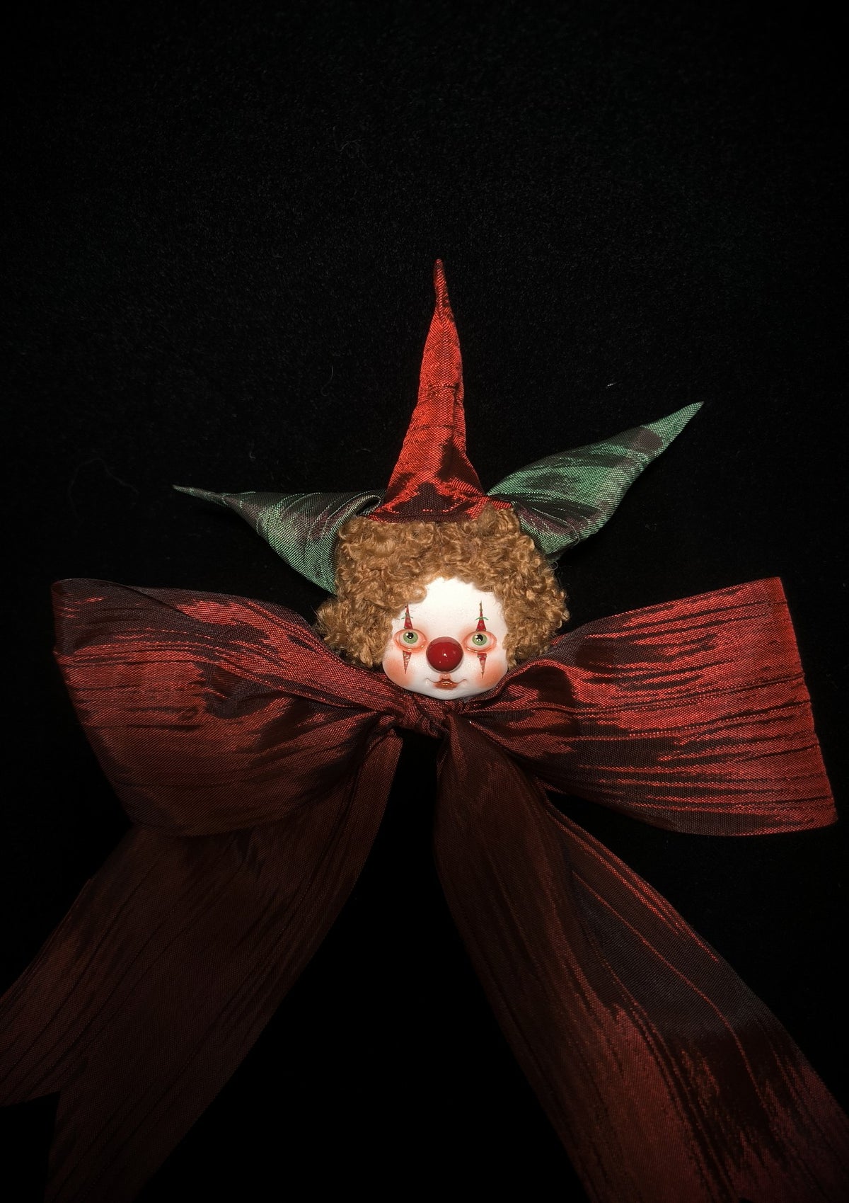 Pierrot Clown Christmas Brooch Ceramic Head