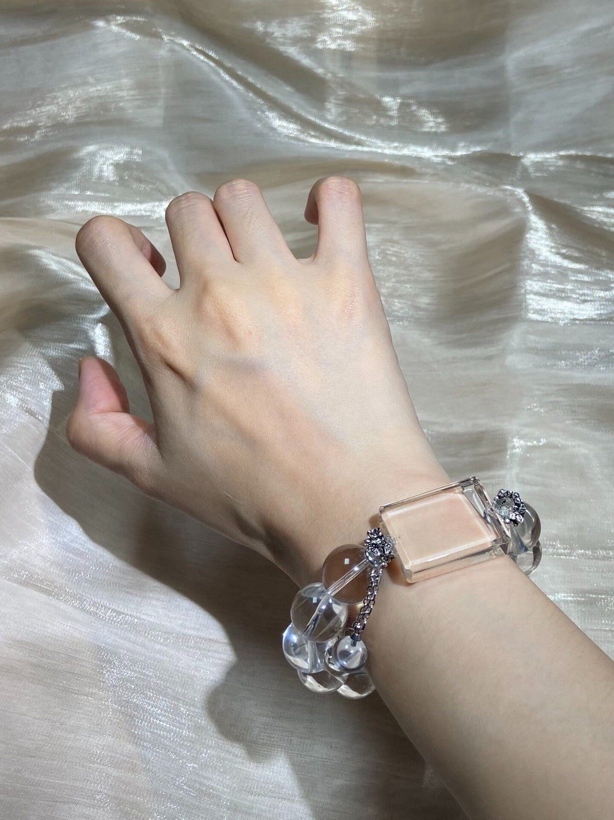 Clear Crystal Bead Bracelet 14.5mm Pendant