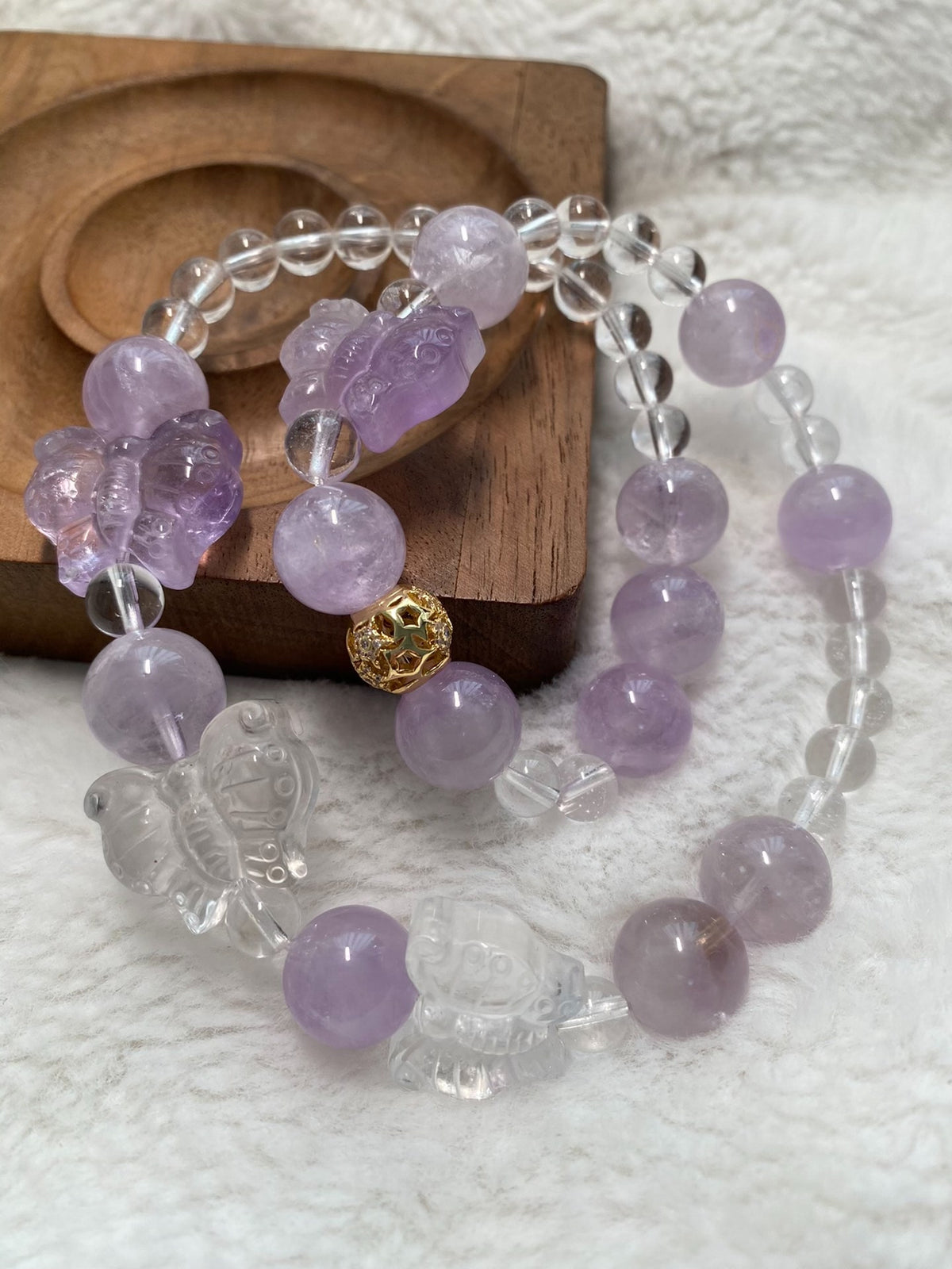Lavender Amethyst White Quartz Double Loop Bracelet