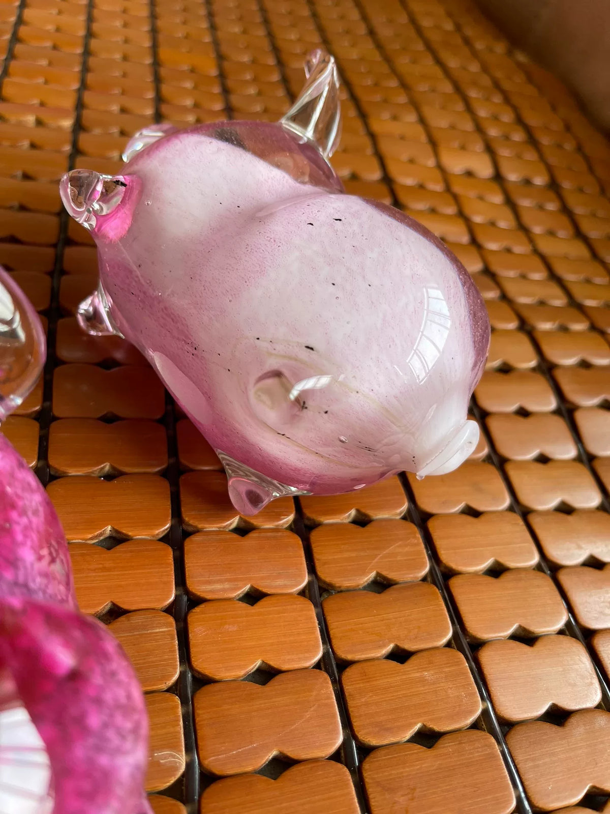 Vintage Glass Pig Figurine Pink Magenta