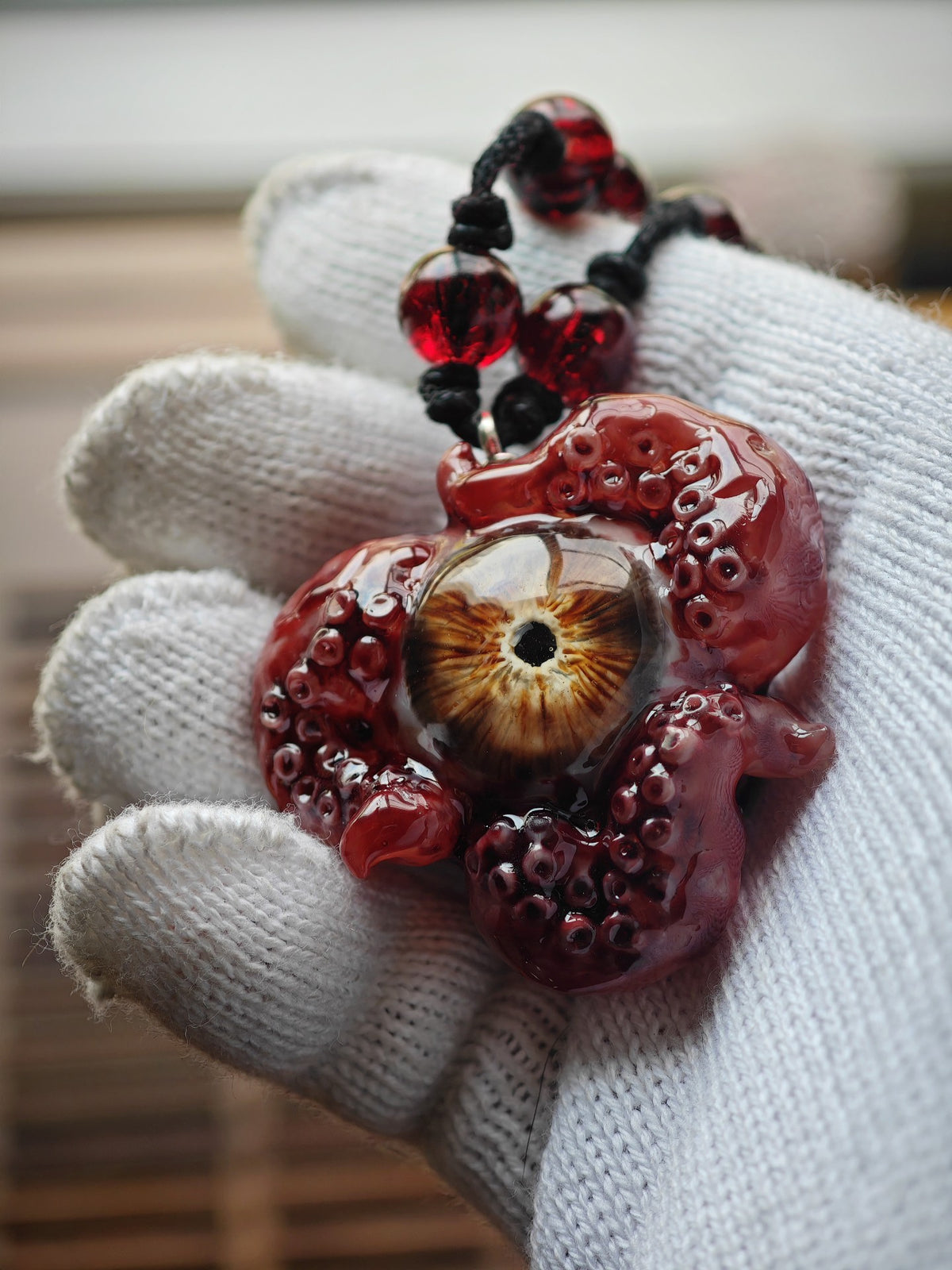 Cthulhu Eye Pendant Red Tentacle Resin Necklace