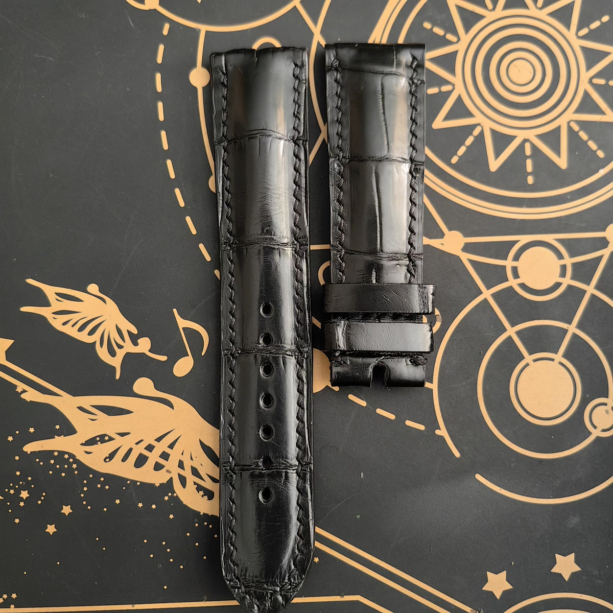 Black Crocodile Leather Watch Strap 22-18mm