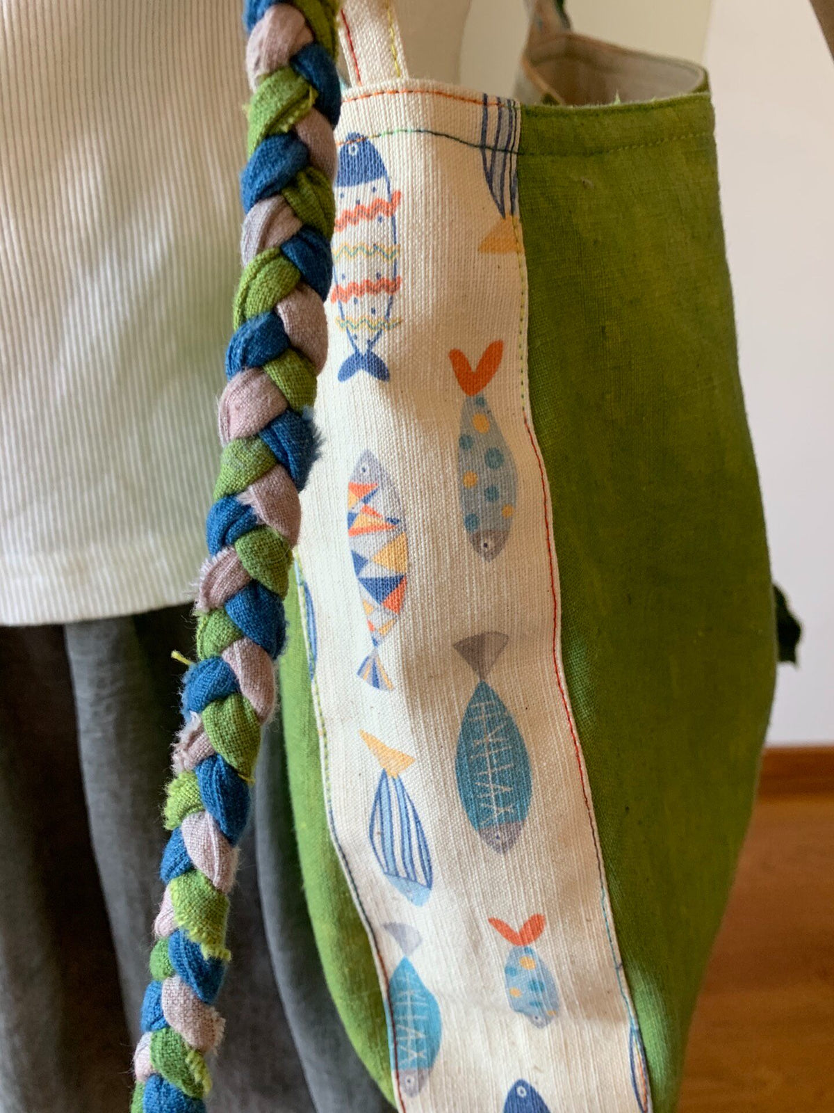 Handwoven Green Bird Applique Shoulder Bag