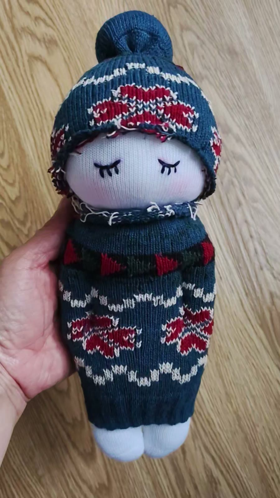 Boneca de Meia Menina Figura em Malha Azul-Petróleo