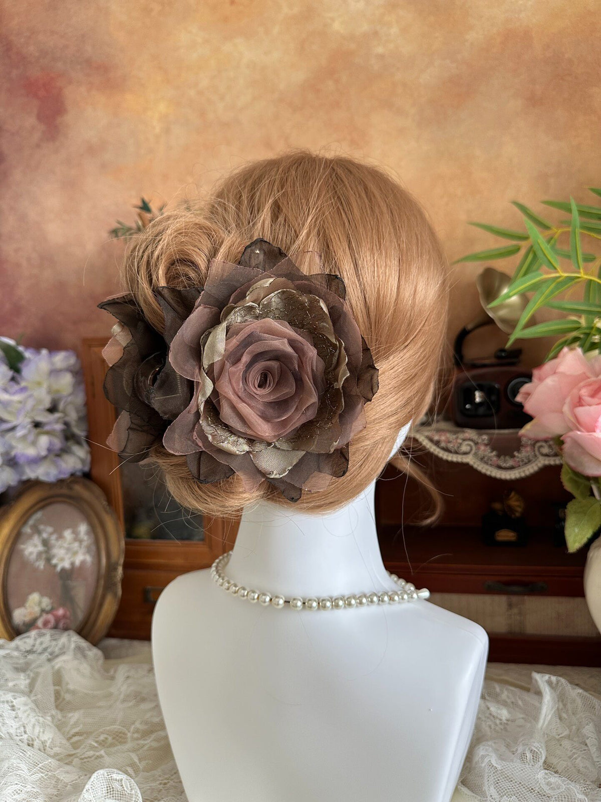 Handcrafted Fabric Rose Smoky Brown Hair Claw Clip