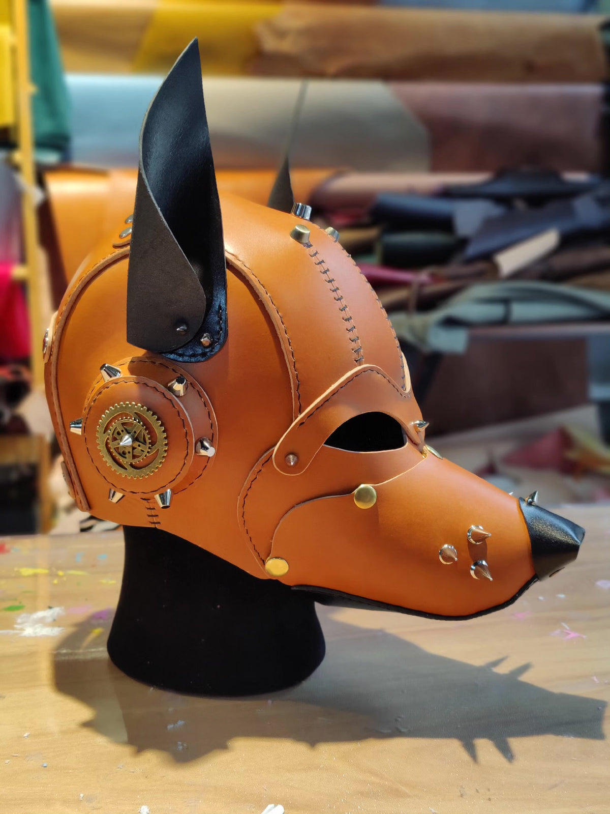 Punk Dog Head Mask Helmet Cowhide Leather