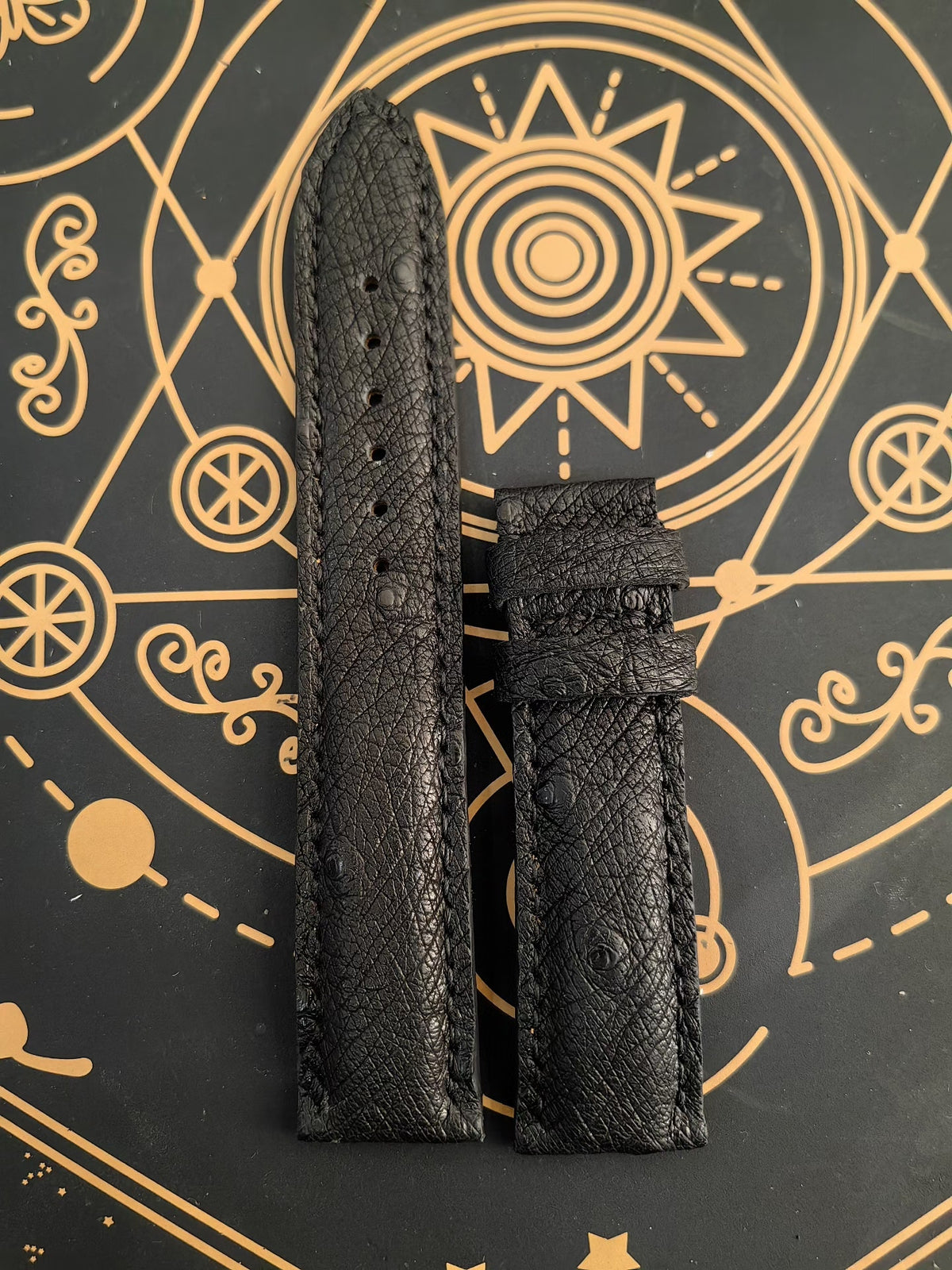 Handmade Black Ostrich Leather Watch Strap 20mm