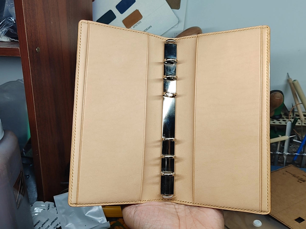 Slim A6 Green Leather Ring Binder Notebook Cover
