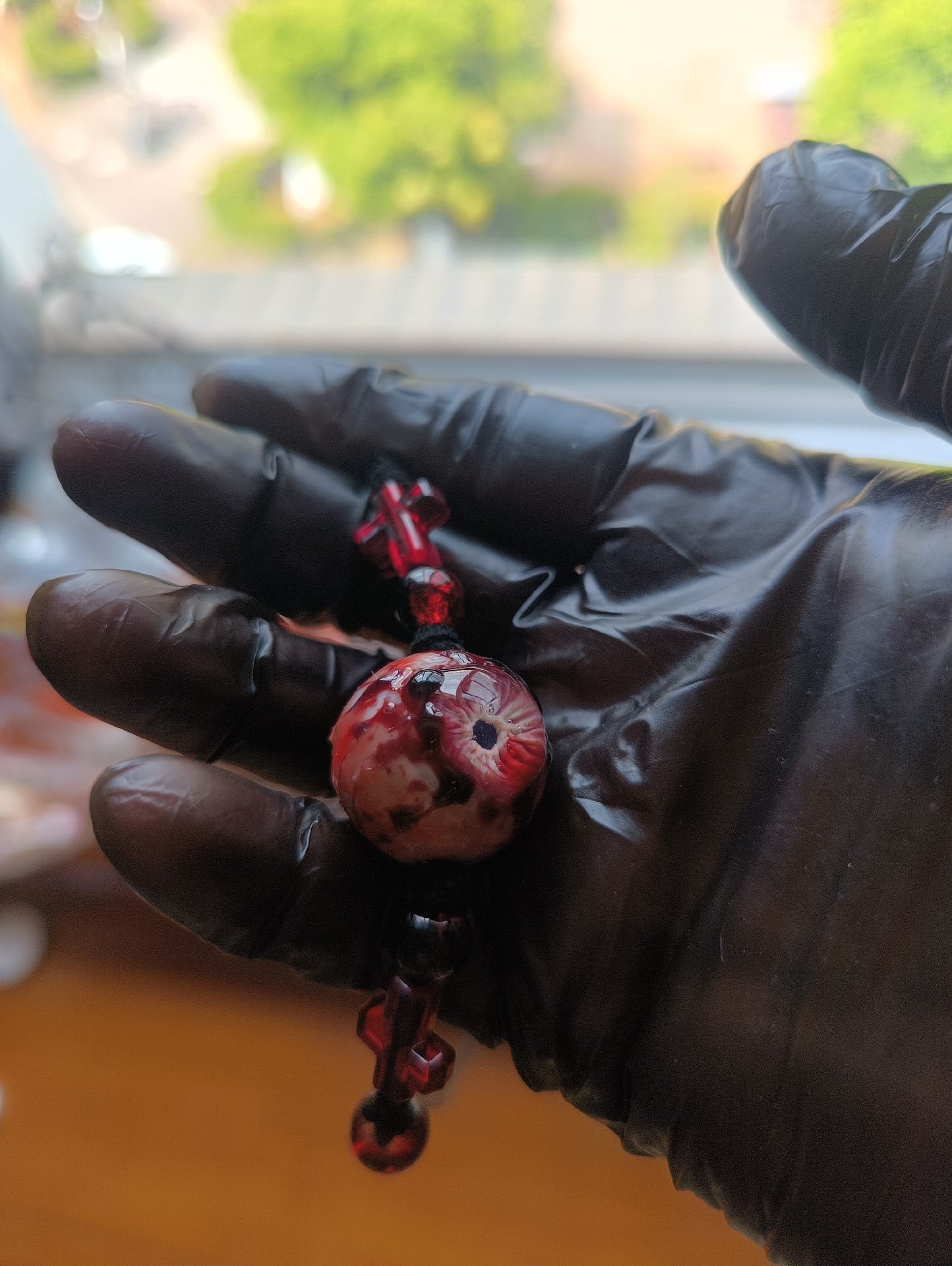 Cthulhu Eye Resin Pendant with Faceted Red Accent Beads