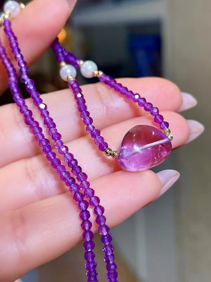 Purple Crystal and Pearl Necklace with Free-Form Pendant