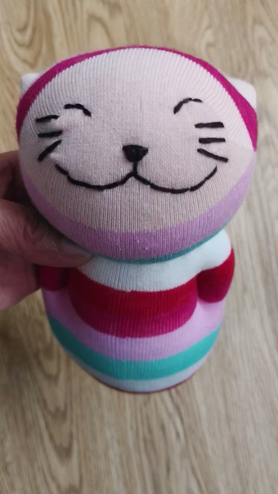 ハンドメイド 靴下人形 招き猫 18cm