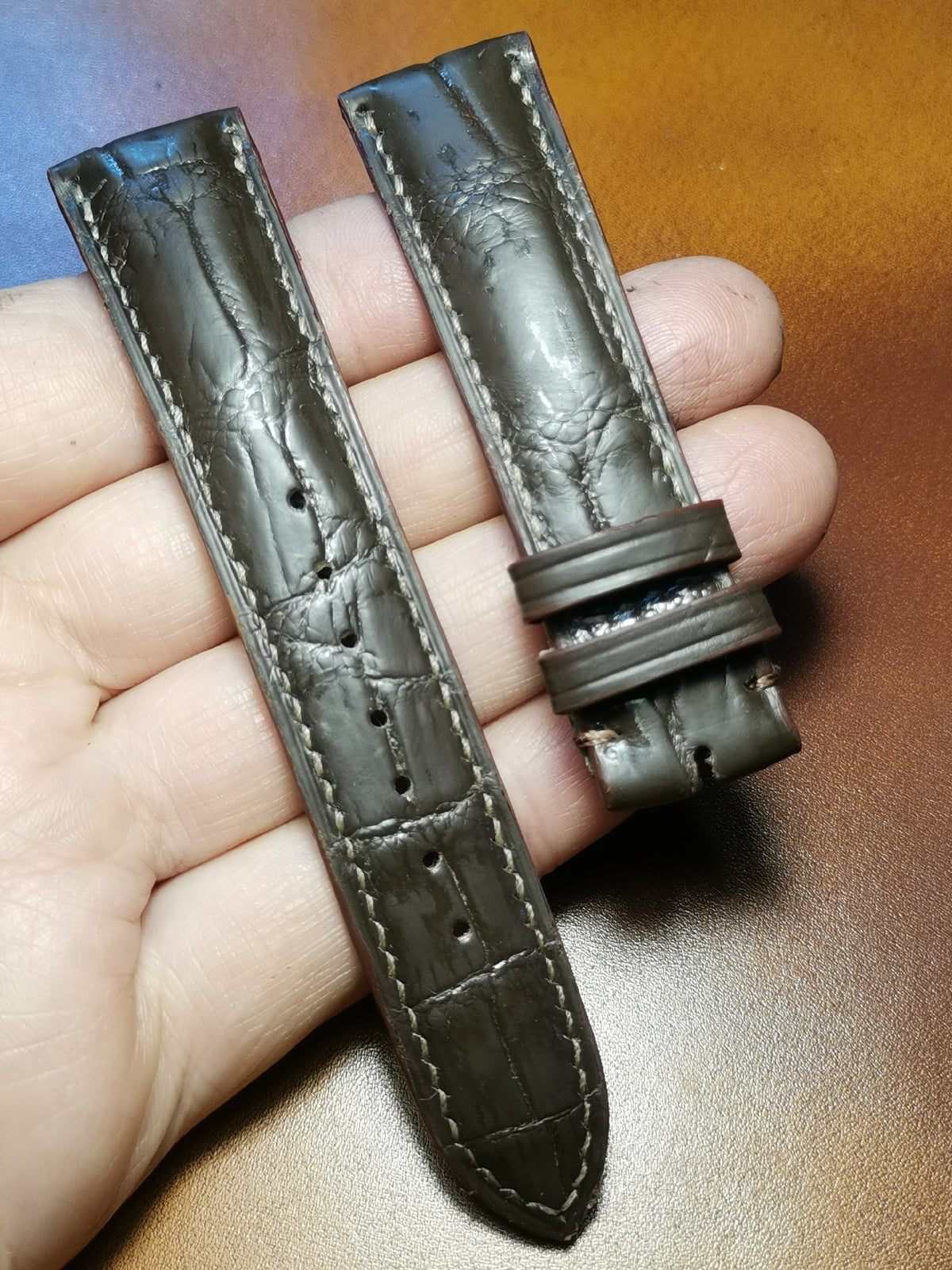 Handmade Crocodile Leather Watch Strap Tea Green