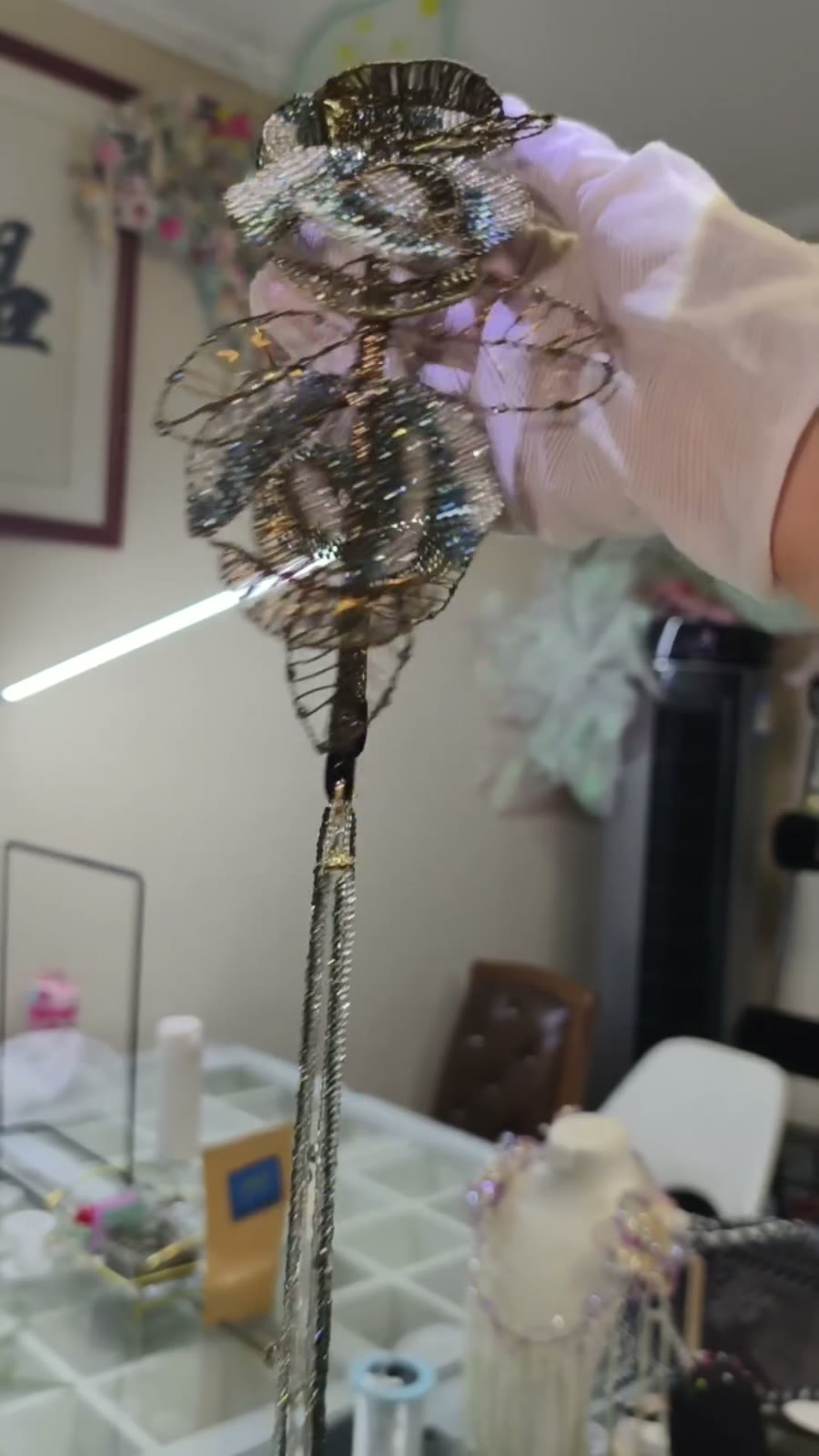 Gold Crystal Rose Wire Headband