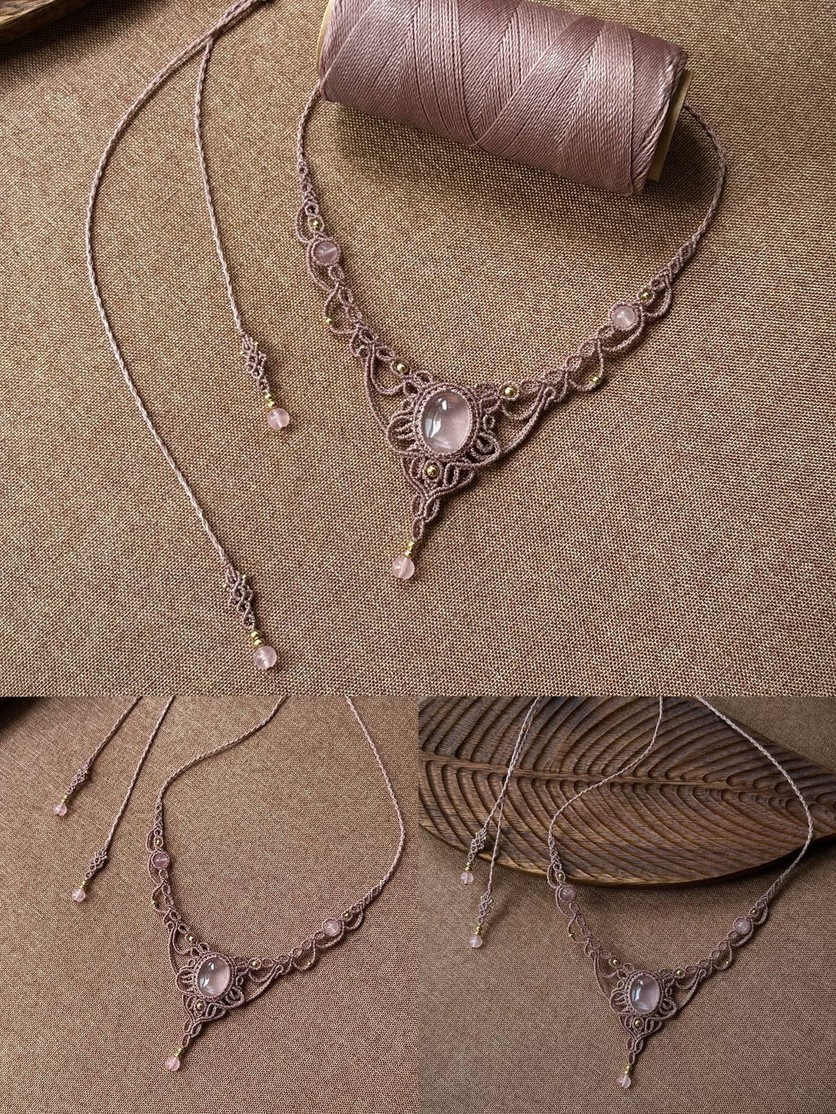 Handgeknoopt macrameketting met grote steen