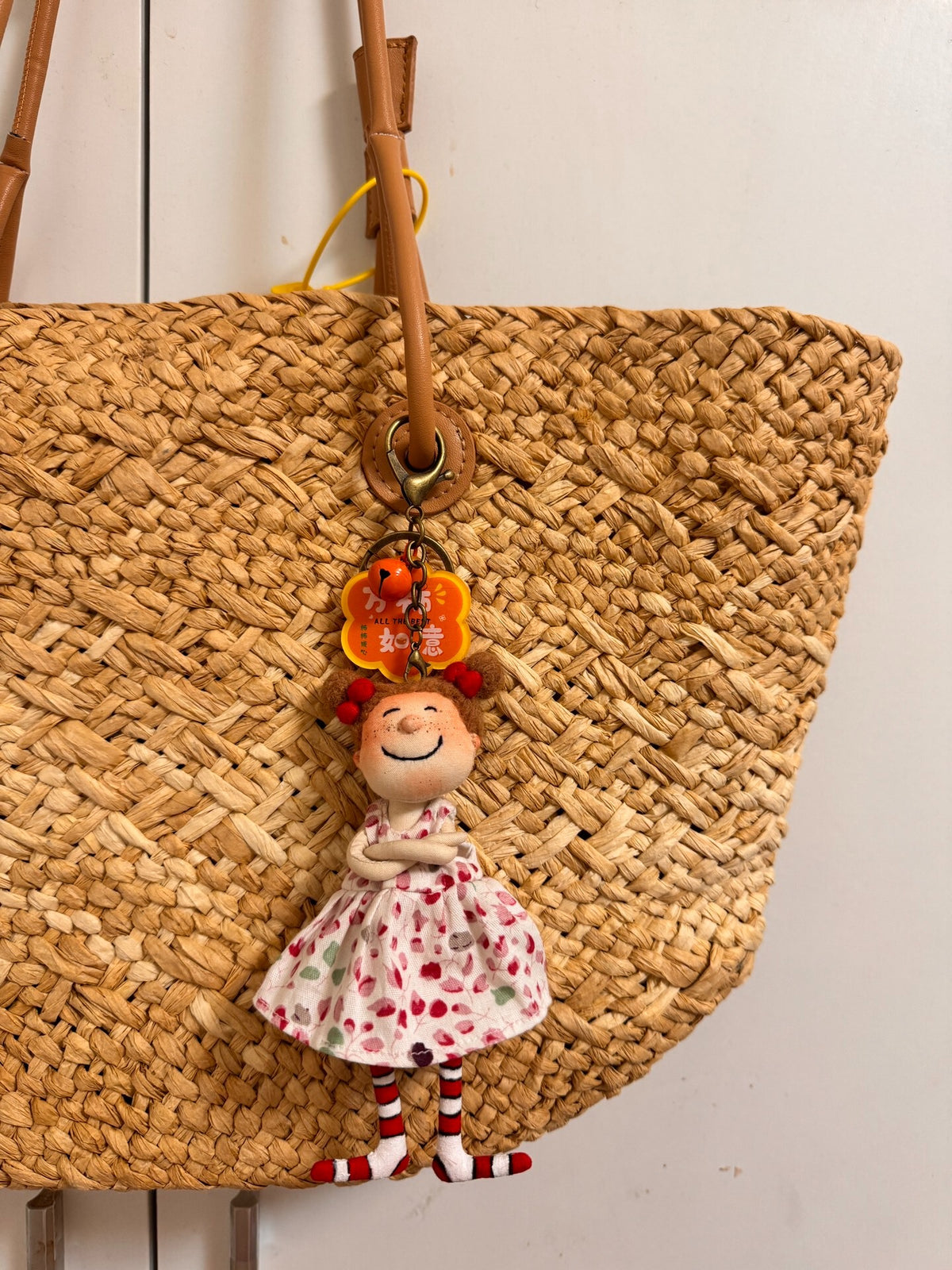 Fabric Doll Keychain with Orange Bell
