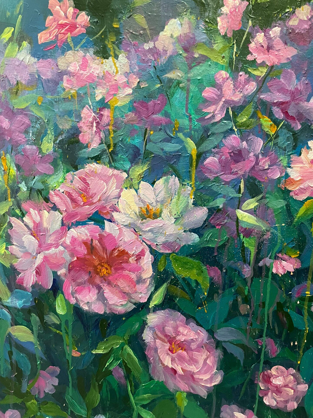 Original Acrylic Painting Flower Field Twilight