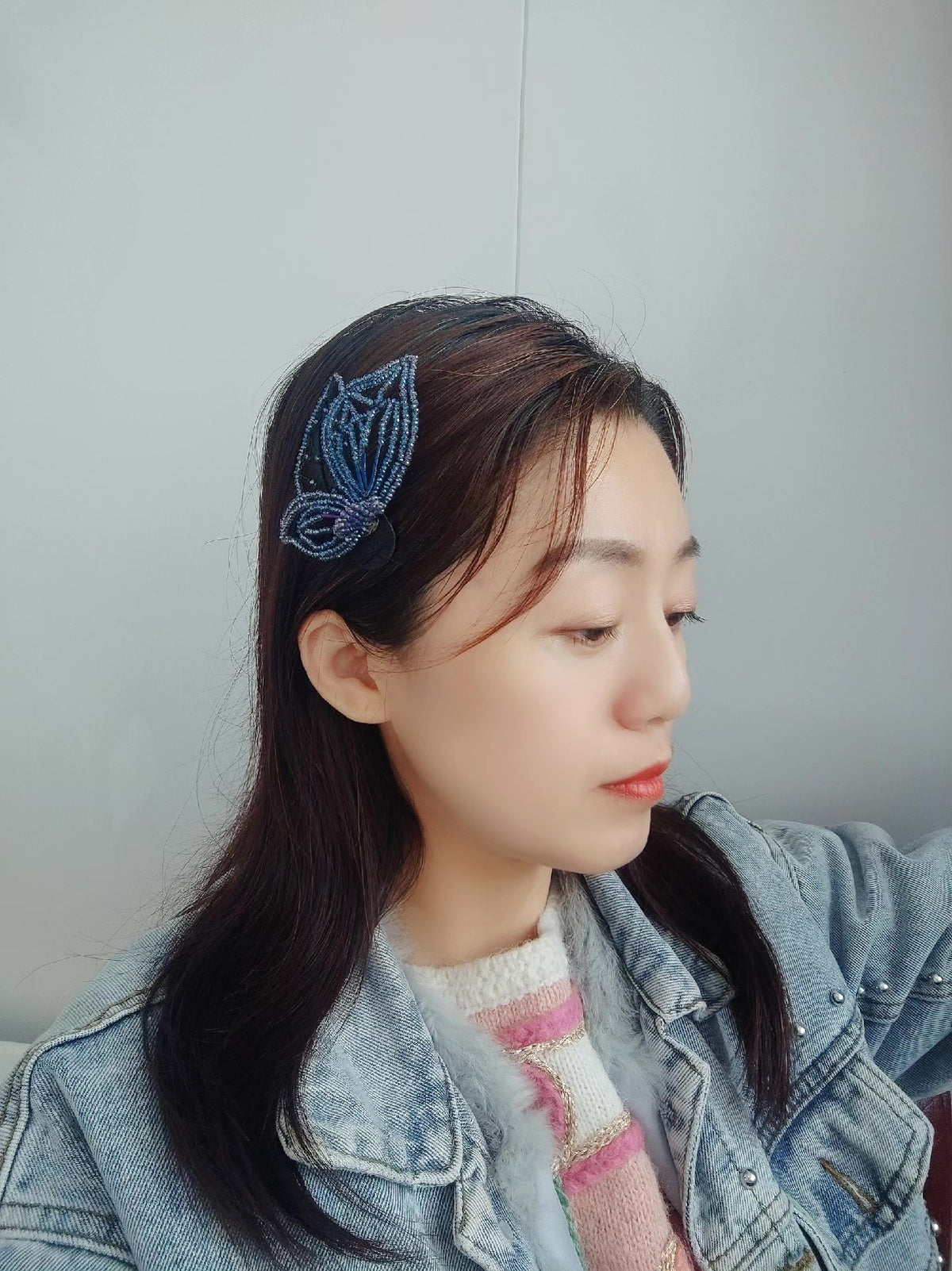 Half Butterfly Hair Clip with Beaded Wings