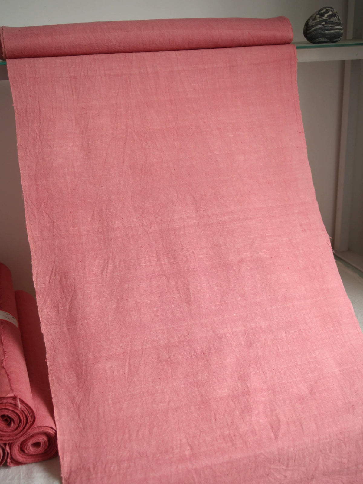 Tecido de Algodão Rosa Tingido com Sapan Tecido à Mão