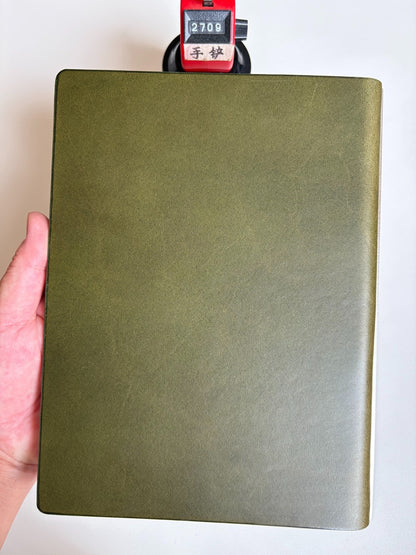 A5 Olive Green Buttero Leather 15-Ring Loose-Leaf Notebook