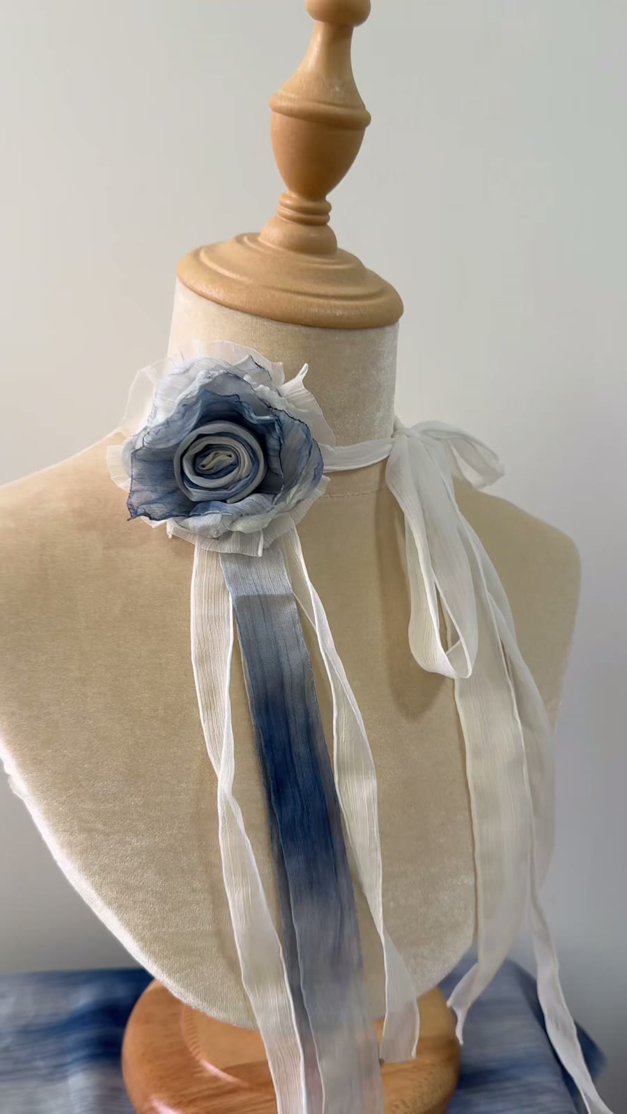Handcrafted Fabric Rose Choker Ink Wash