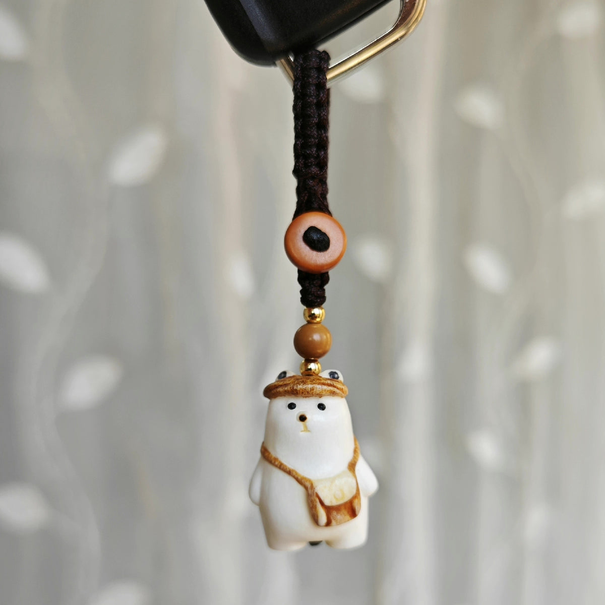 Bear Keychain Pendant with Braided Cord