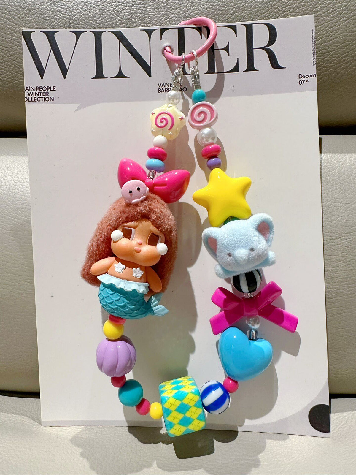 Flocked Mermaid Crying Doll Phone Charm Keychain