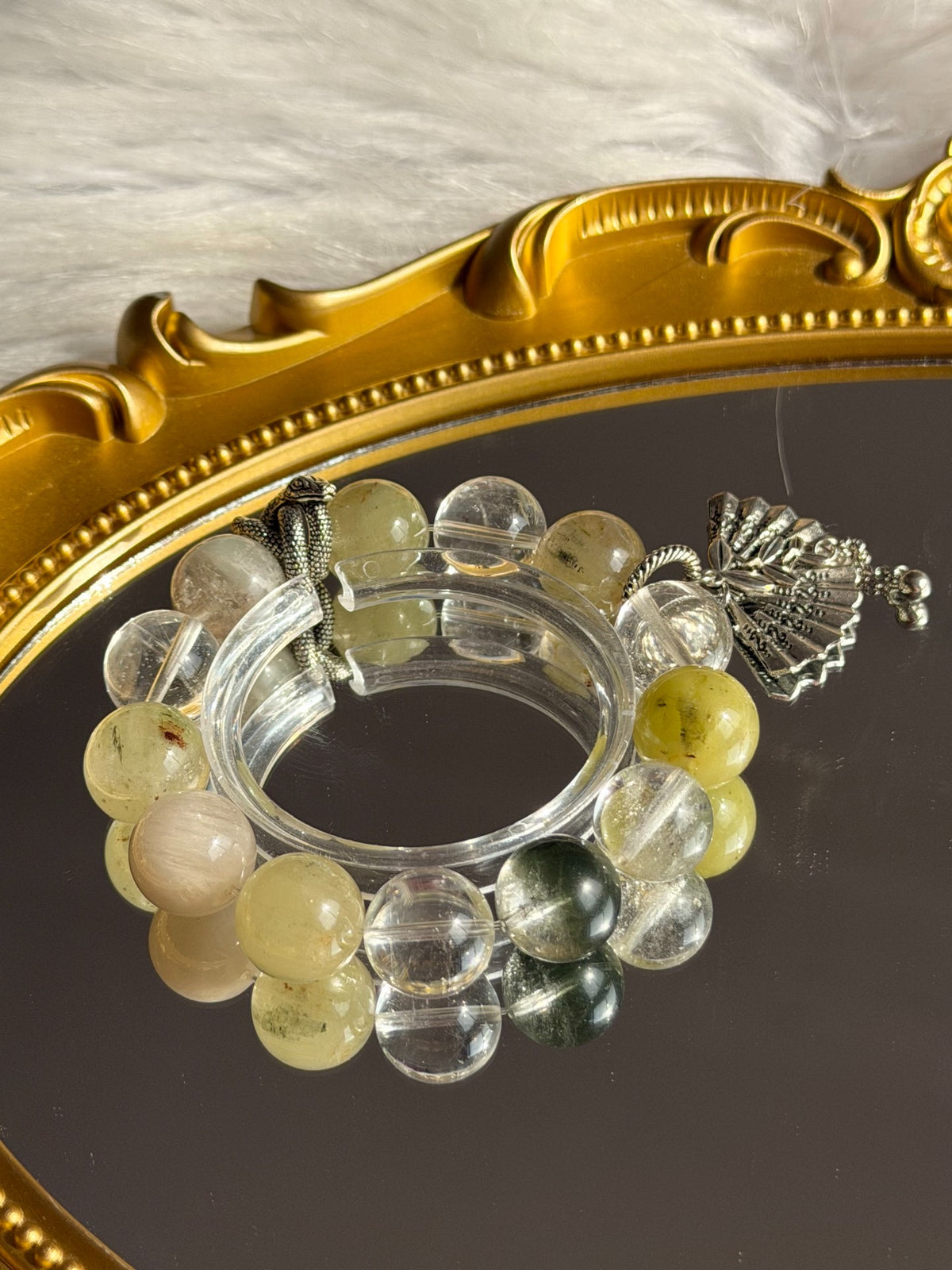 Pulsera de Cuentas de Cuarzo Fantasma Verde Natural