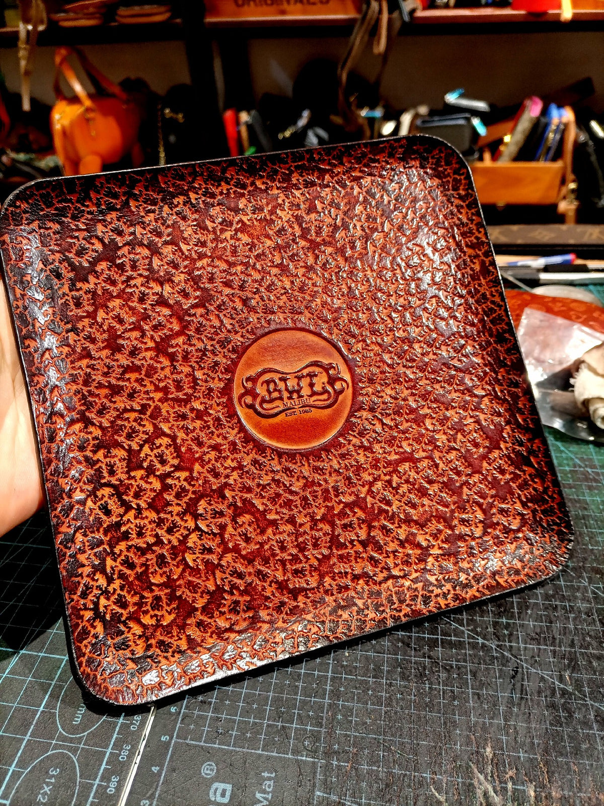 Leather Storage Tray 20cm Textured Brown