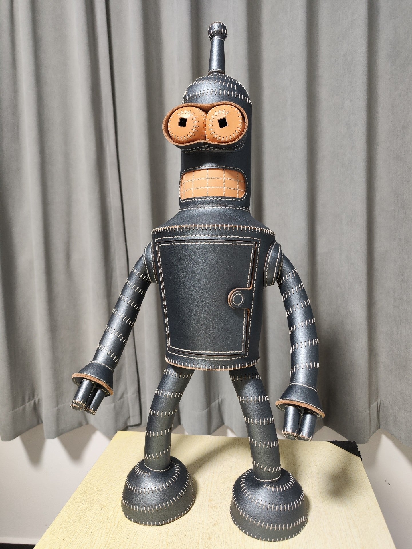 Handcrafted Leather Robot Figurine with Storage Compartment