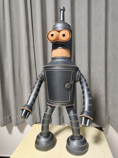 Handcrafted Leather Robot Figurine with Storage Compartment