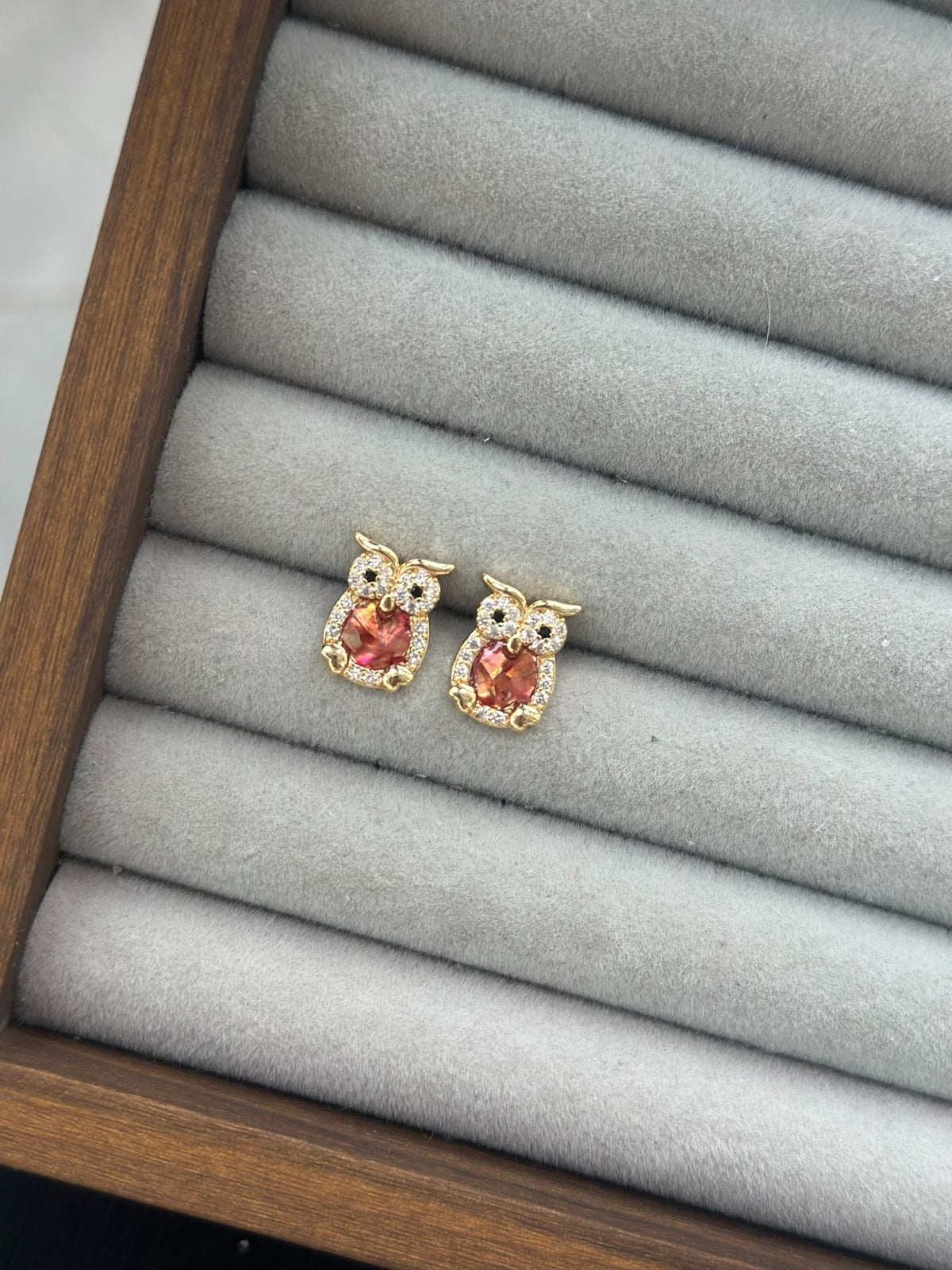 Owl Shell Stud Earrings Gold Tone