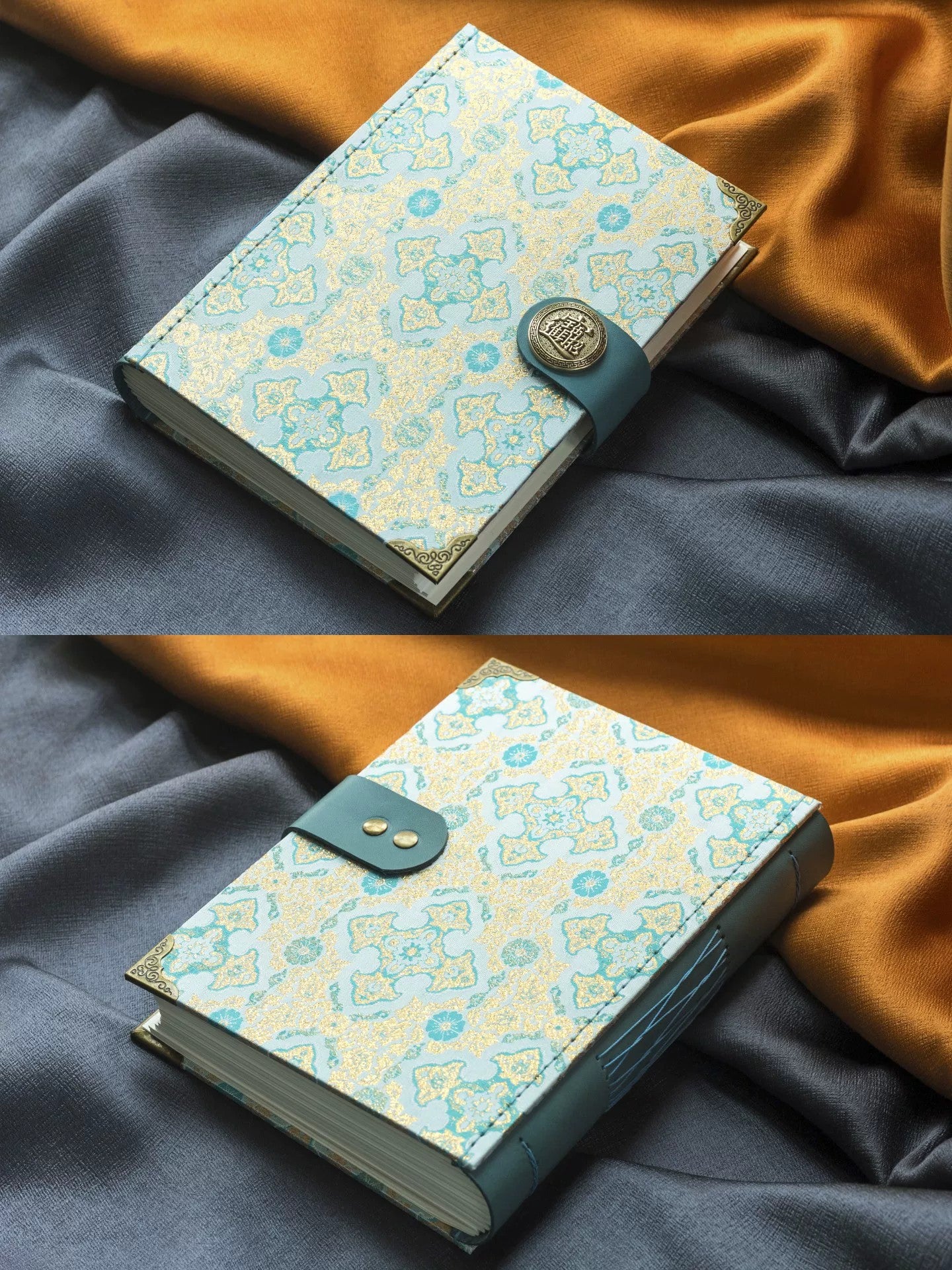 Song Dynasty Brocade Notebook with Brass Button Closure