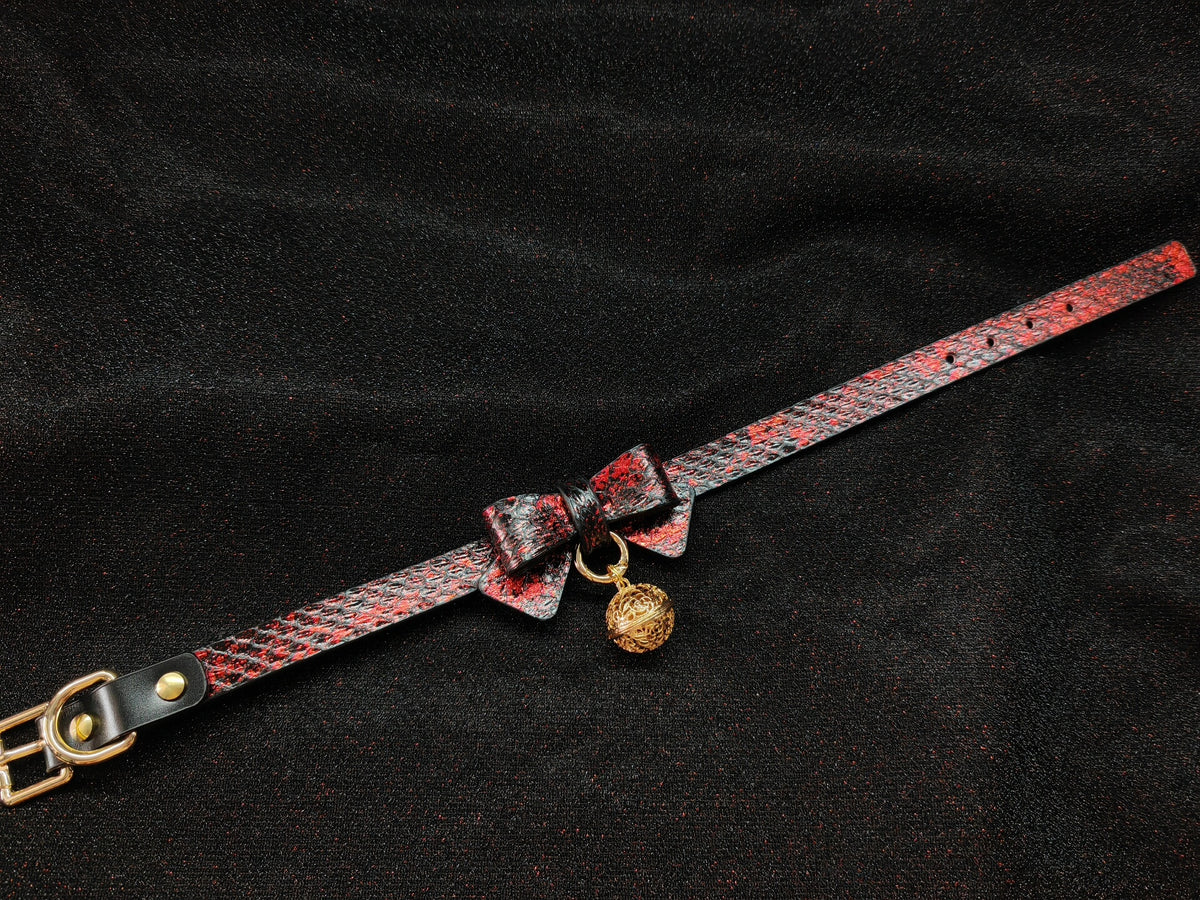 Black Red Crackled Leather Pet Collar