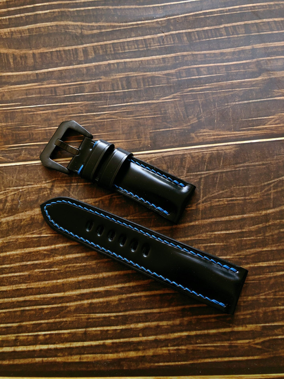 Custom Shell Cordovan Watch Strap Blue Stitching