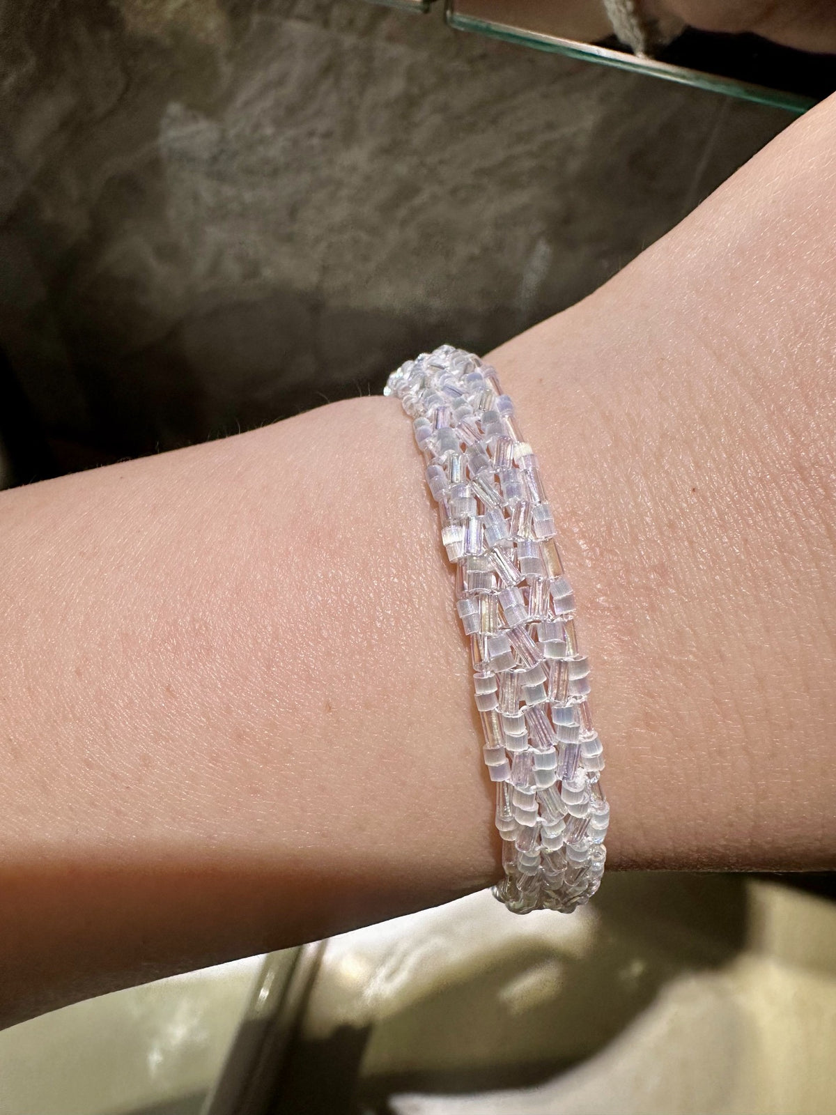 Handwoven Glass Tube Bead Bracelet