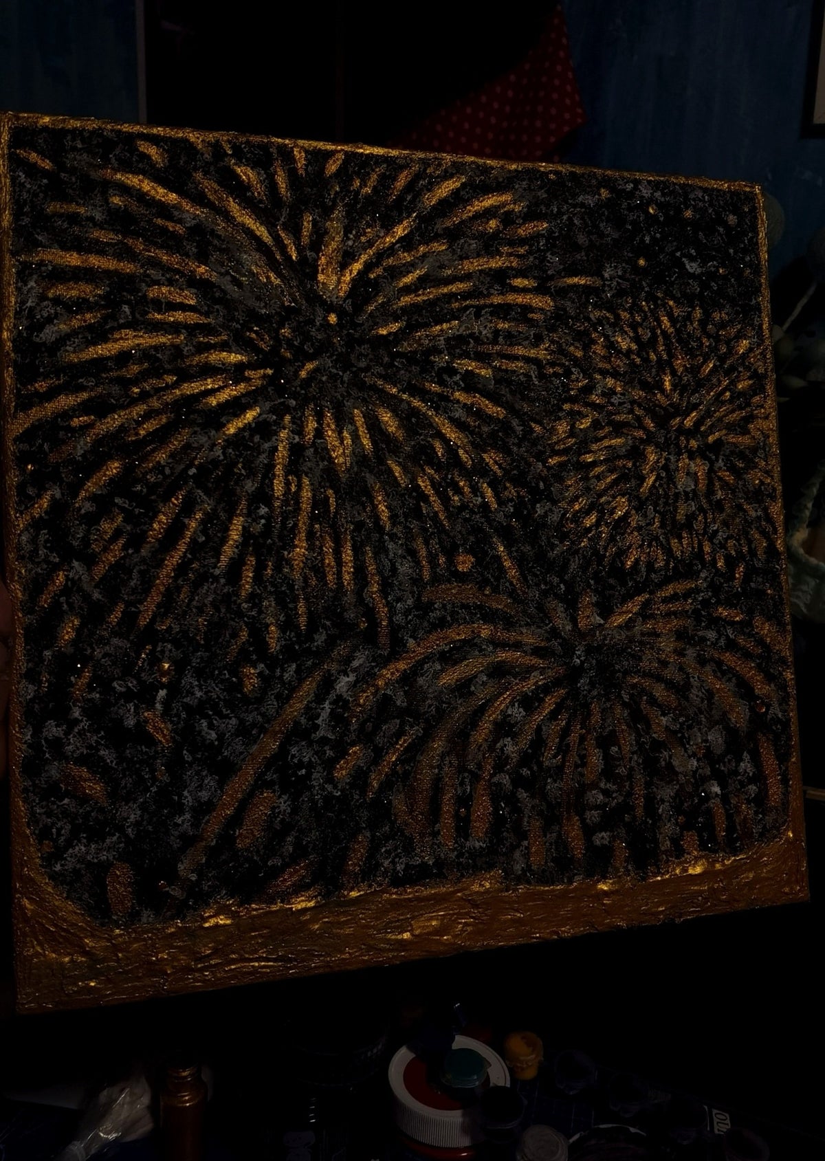 Textured Firework Art Black Gold