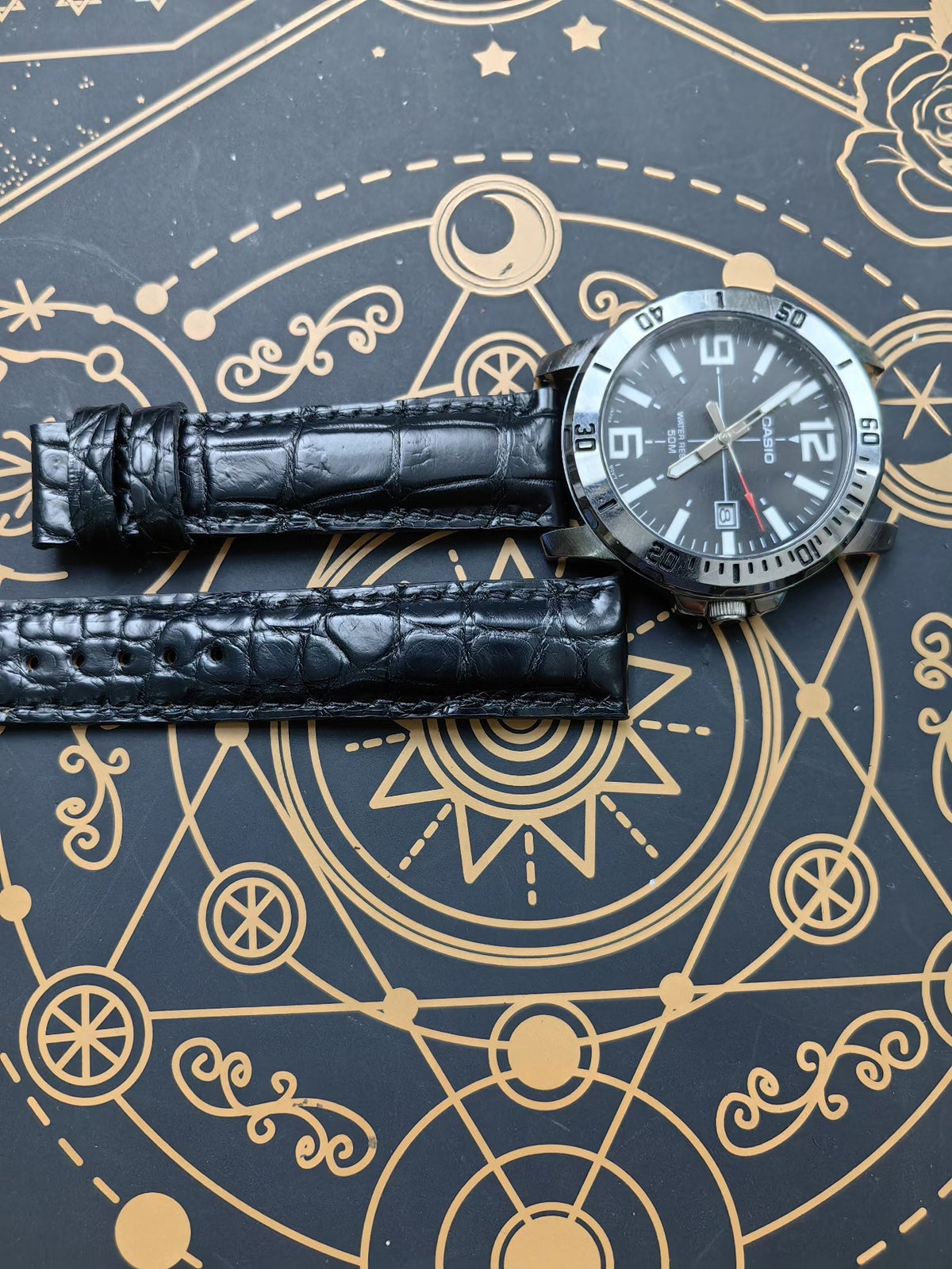 Black Alligator Leather Watch Strap 20mm