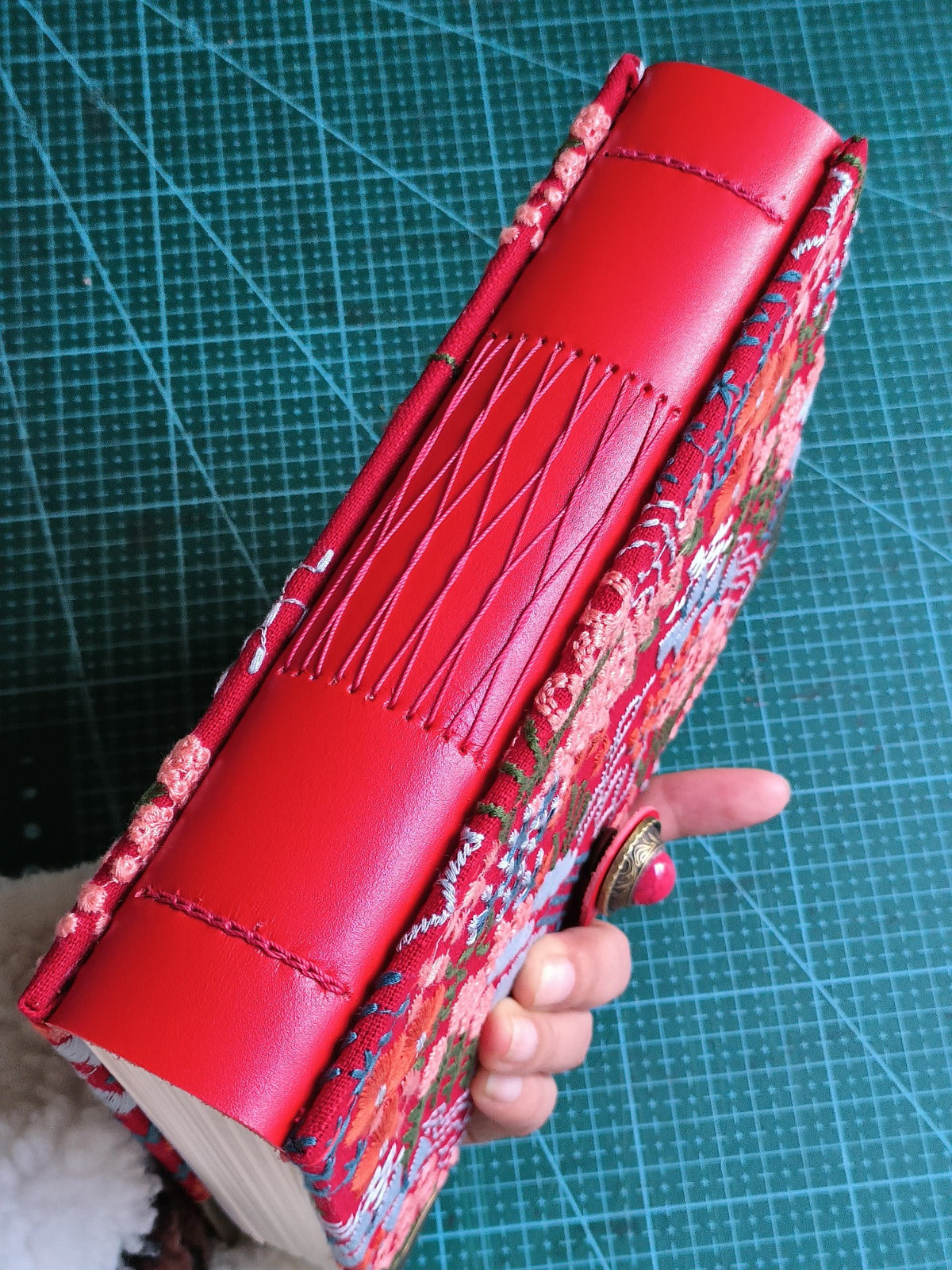 Embroidered Red Leather Journal