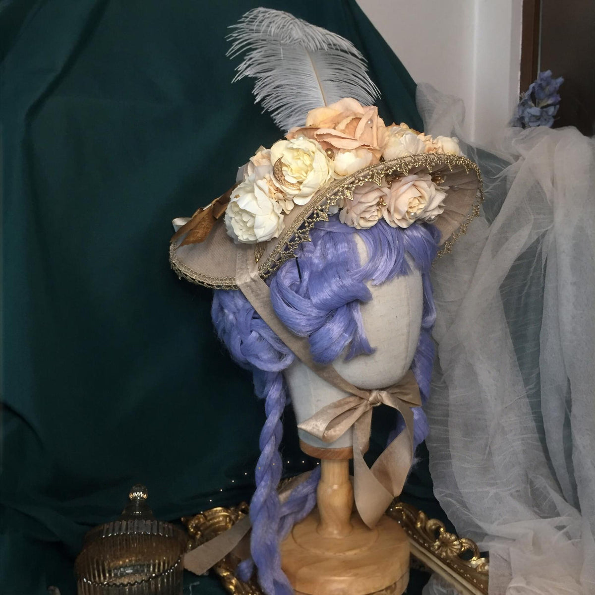 Lolita Flat Hat with Floral Lace Trim