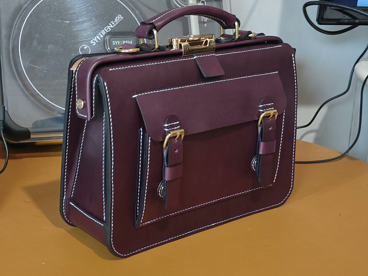 Italian Leather Satchel Shoulder Bag Burgundy