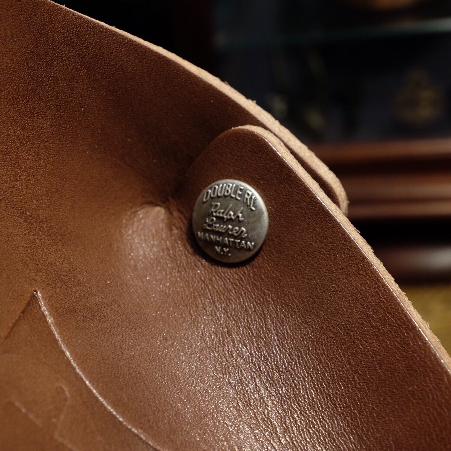 Japanese Import Deep Brown Tochigi Leather Felix Cat Vegetable-Tanned Cowhide Storage Dish with RRL Four-Snap Closure