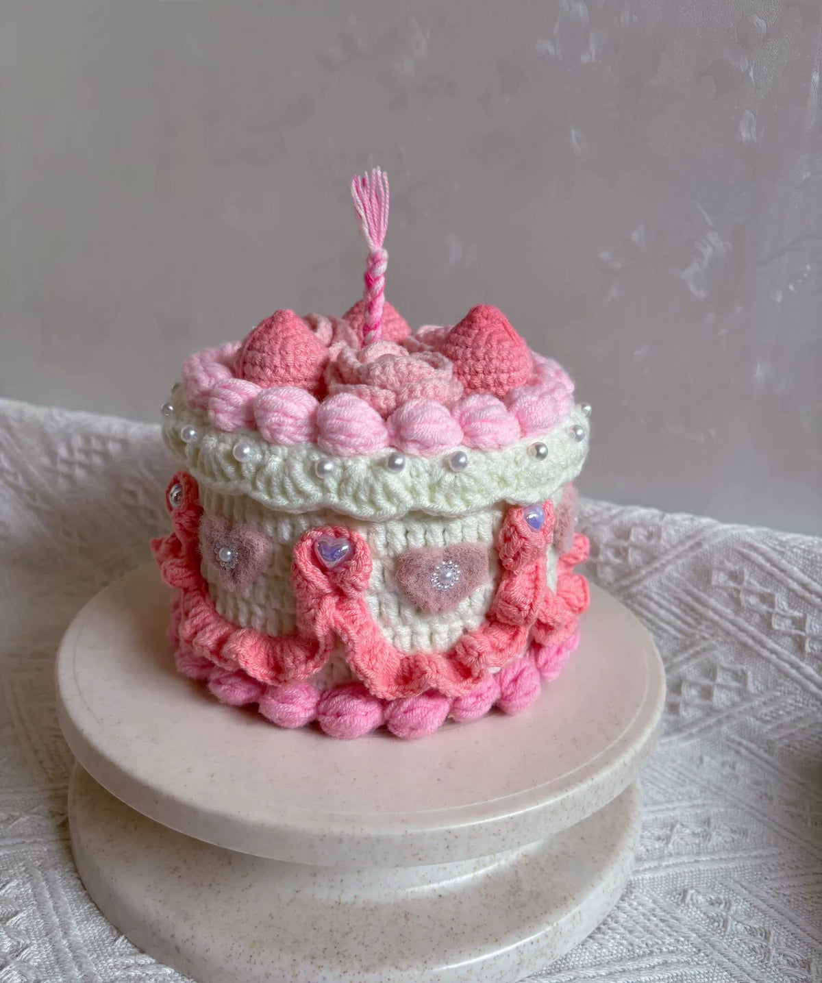 Crochet Peach Cake Storage Box