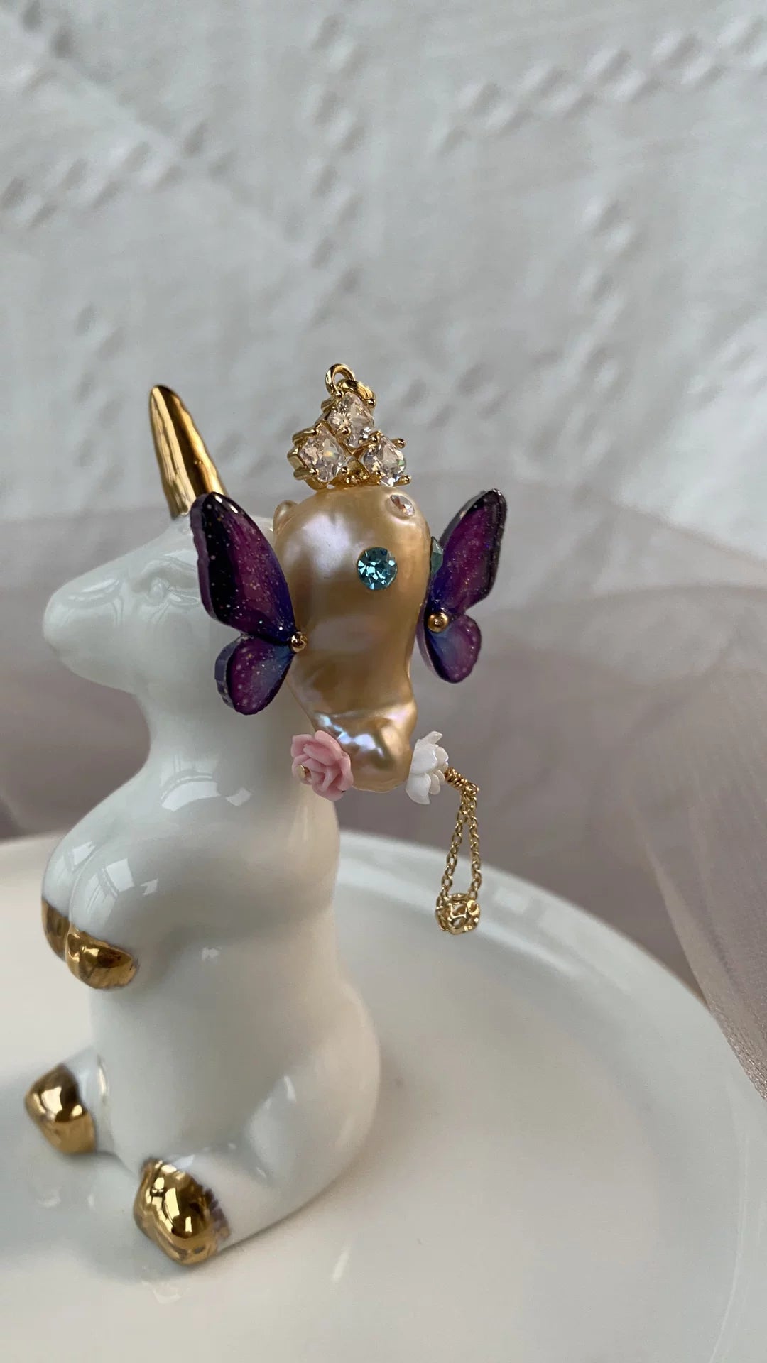 Baroque Pearl Ghost Pendant with Butterfly Wings