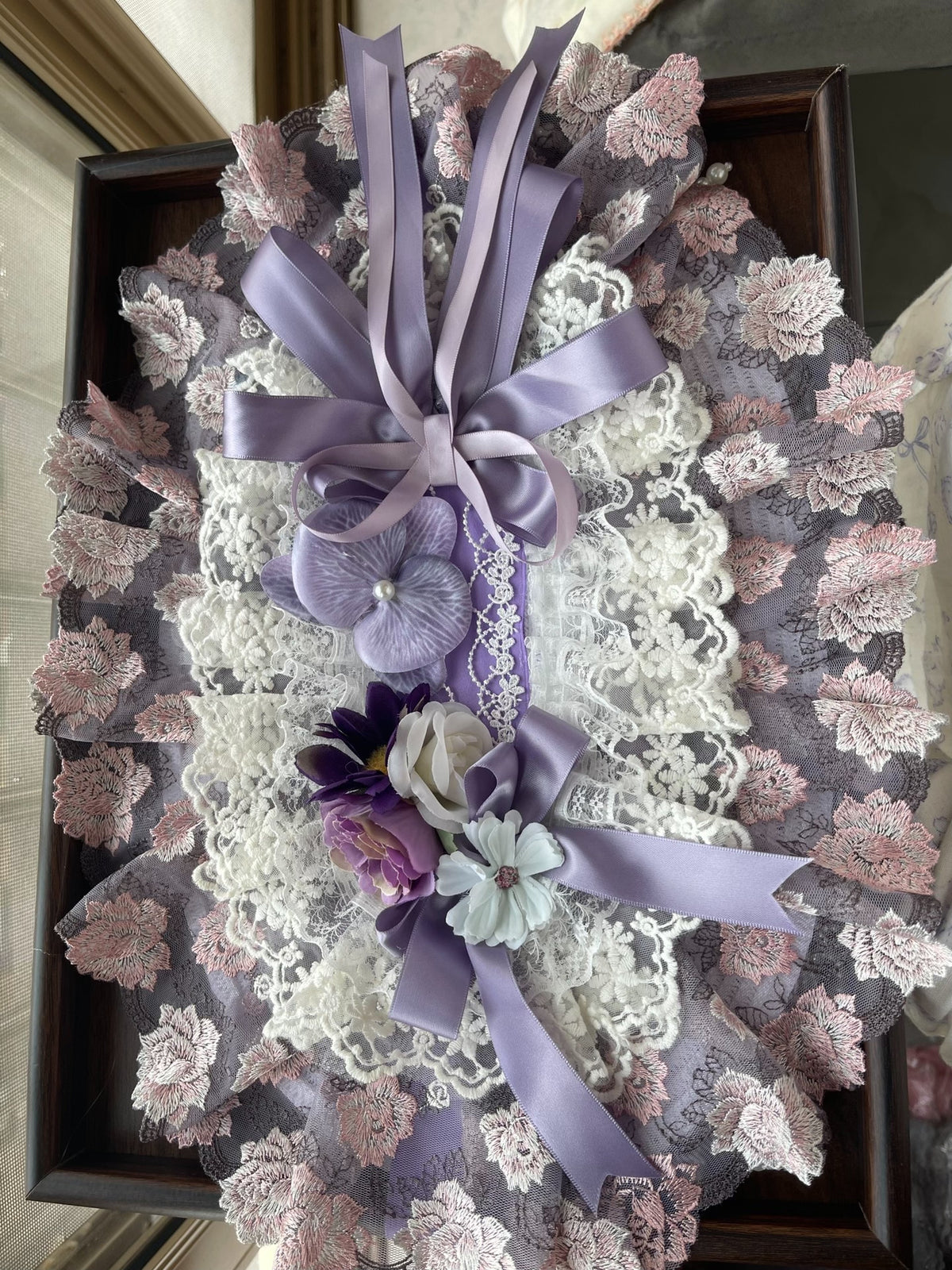 Lolita Lace Bonnet with Pearl Trim