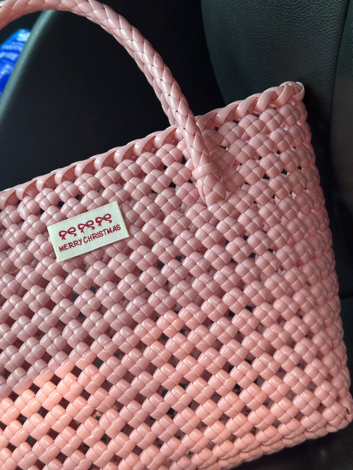 Rosane gewebte Tote Bag mit geflochtenen Griffen