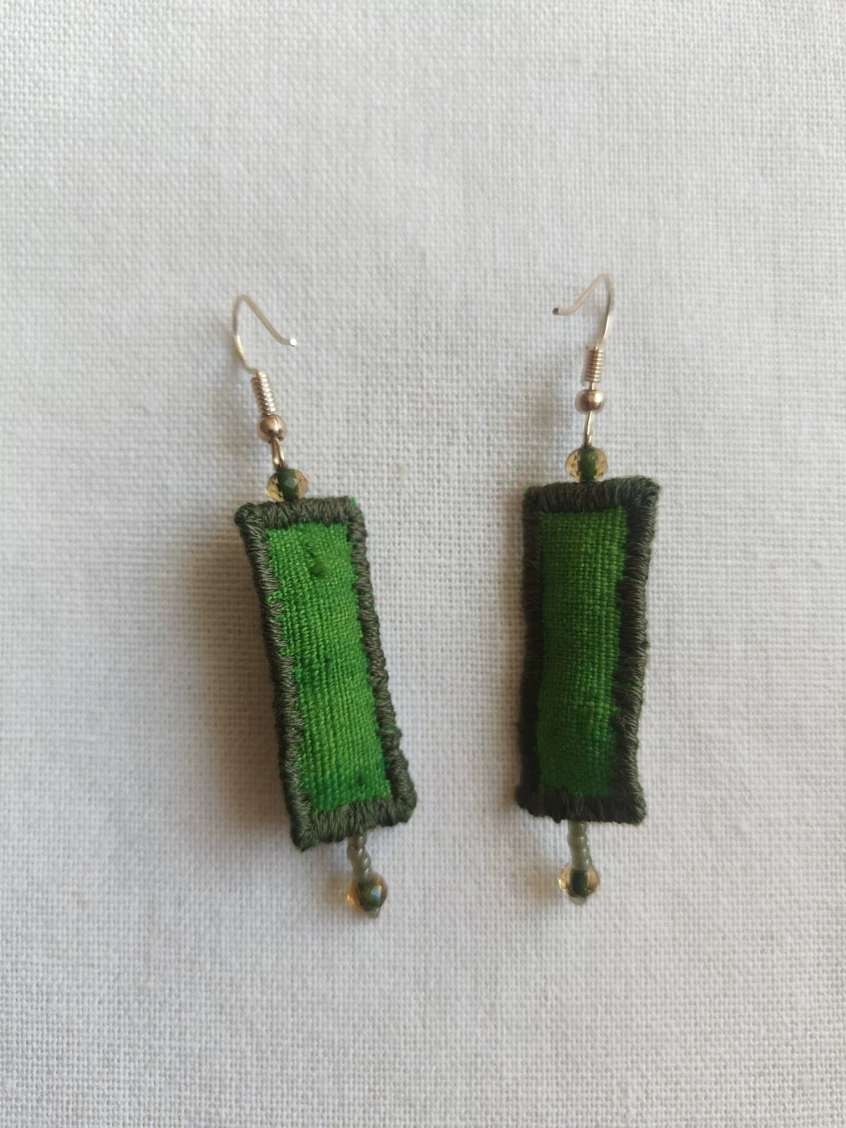 Handmade Green Fabric Dangle Earrings