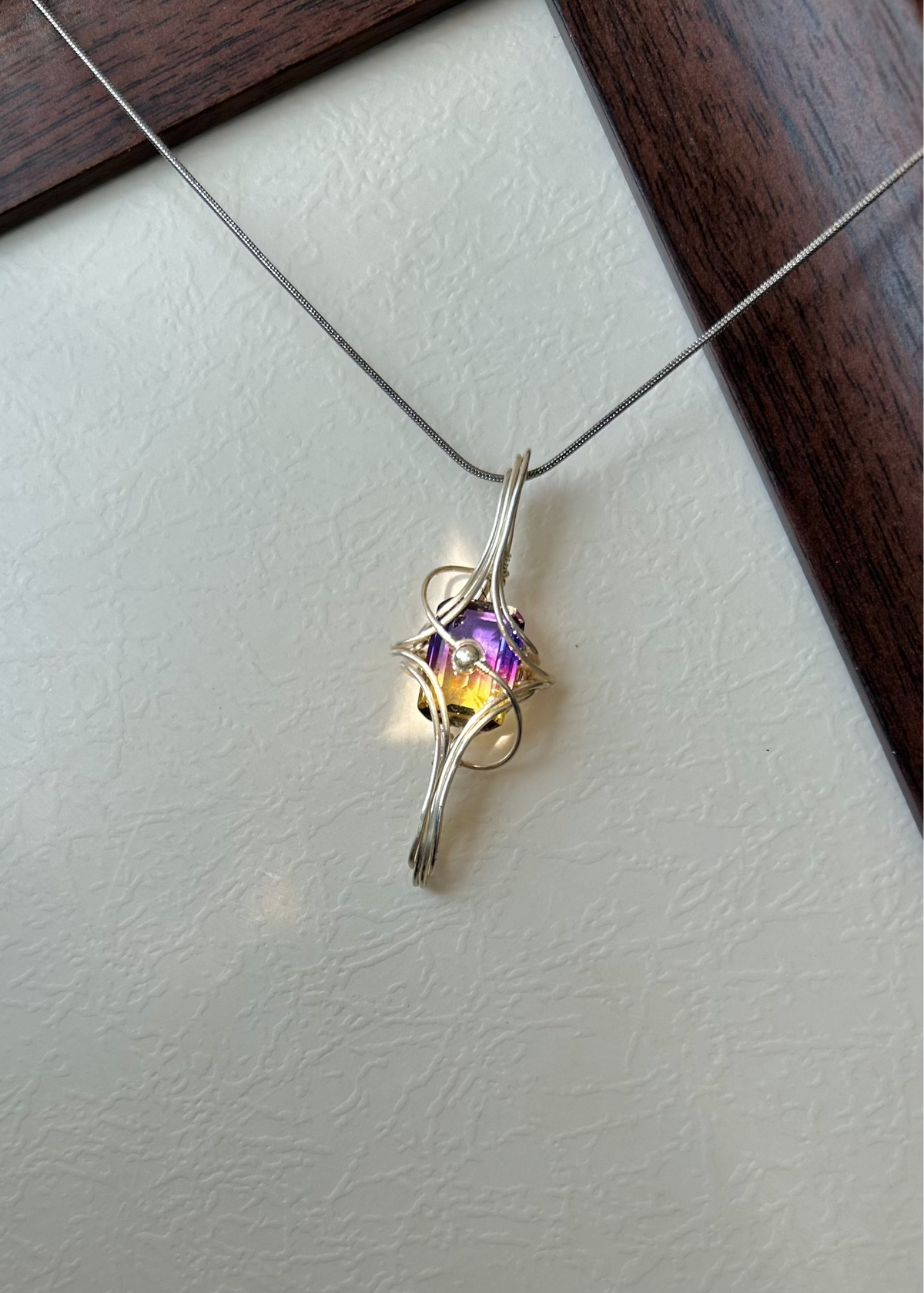 Dichroic Gemstone Wire Wrapped Pendant Necklace