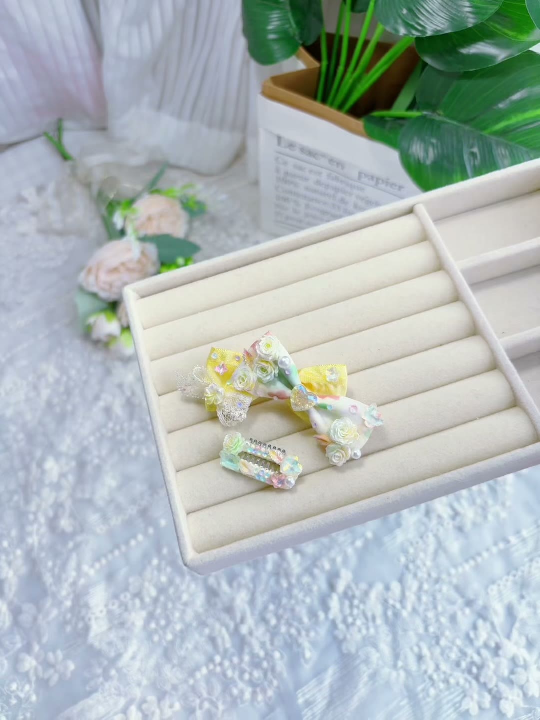 Sweet Mint Bow Hair Clip Set Yellow Green